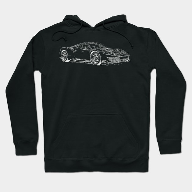 488 GTB Wireframe White Hoodie by Auto-Prints